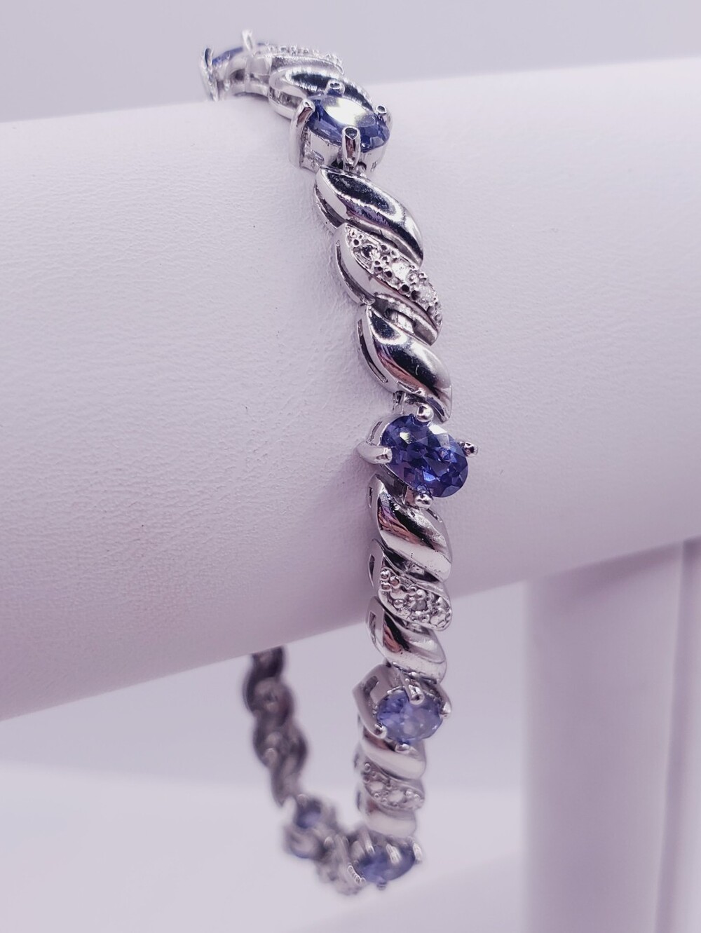 4.5 Carat Tanzanite & Genuine Diamond Accent 925 Sterling Silver Bracelet